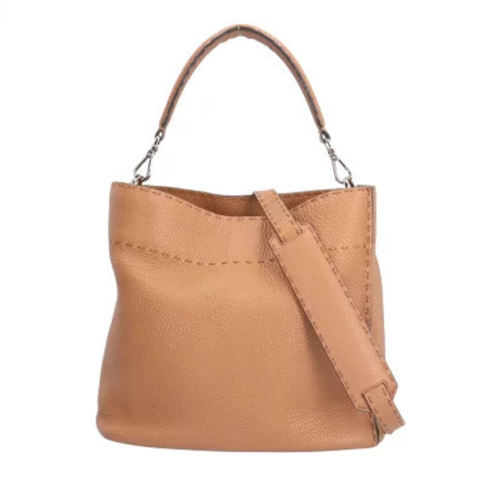 Fendi Anna Selleria Shoulder Bag Leather Brown
